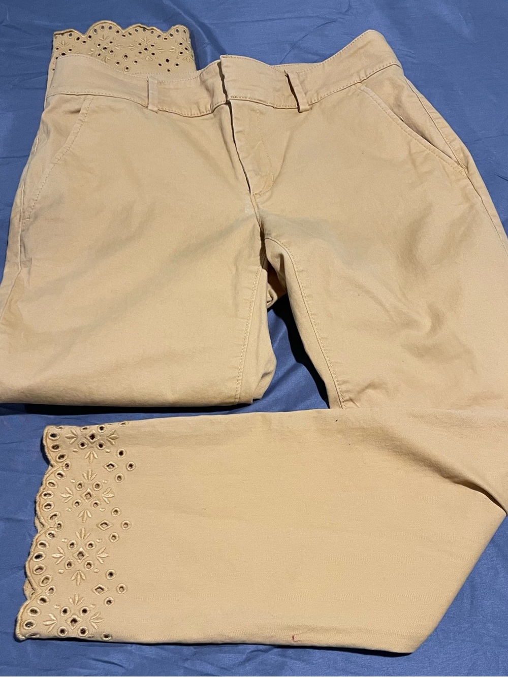 LOFT Yellow Cropped Pants with Scalloped Eyelet Hem - Picture 1 of 10